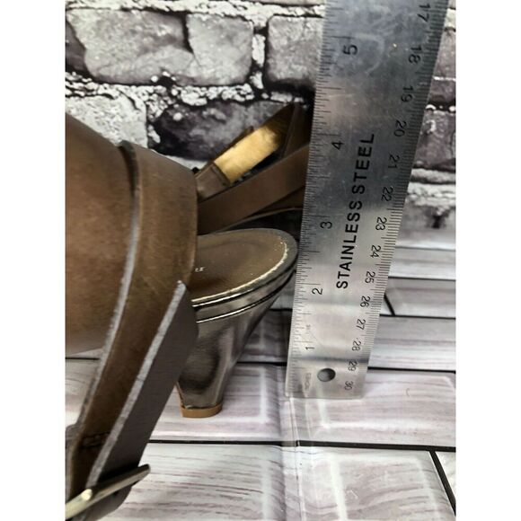 Nanette Lepore Silver Patent Brown Leather Ankle Straps Heels Women Sz 38EU/7.5M - Picture 9 of 16